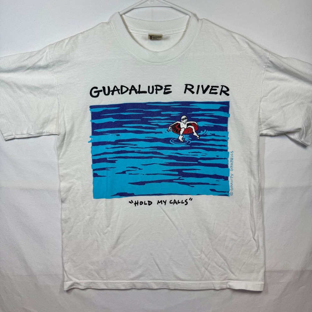 Gravity Graphics Guadalupe River T-Shirt Funny‎ Graphic Tee White Sz Medium Y2K